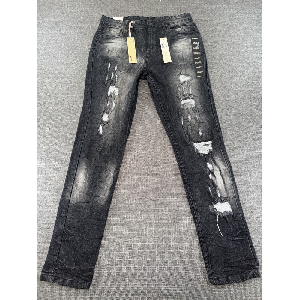 Reason RR5-152 Men's Skinny Jeans 32x30 Black Distressed Stretch NWT